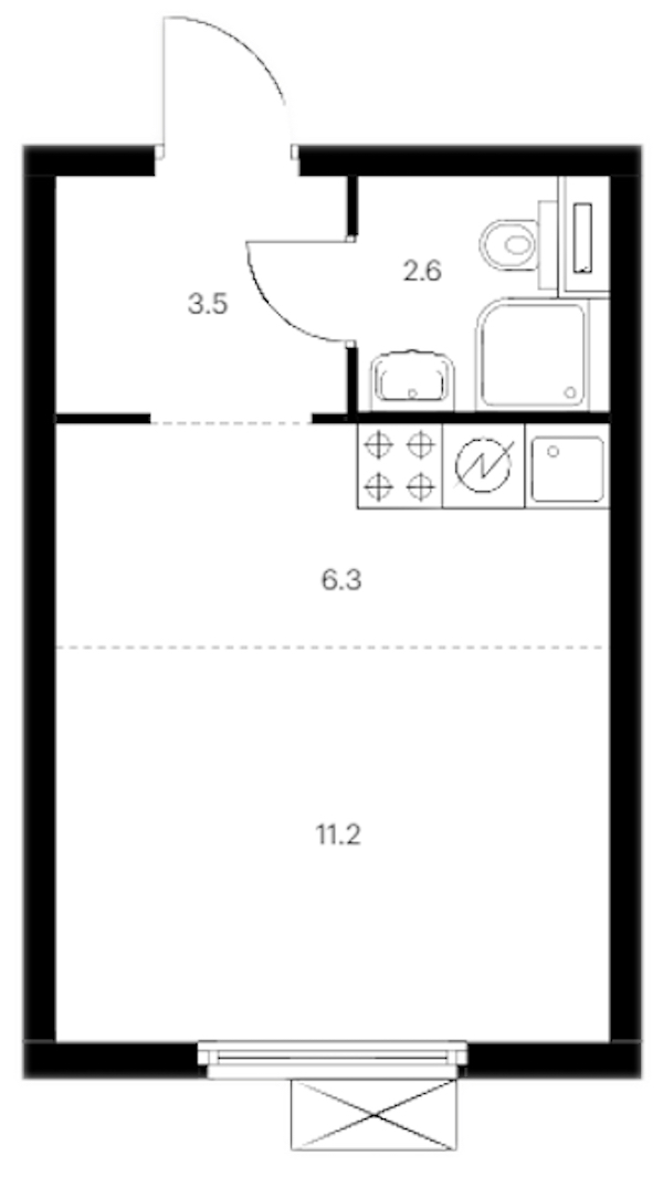 Квартира студия 23.6 м², 6/12 эт., ЖК «Витебский парк»
